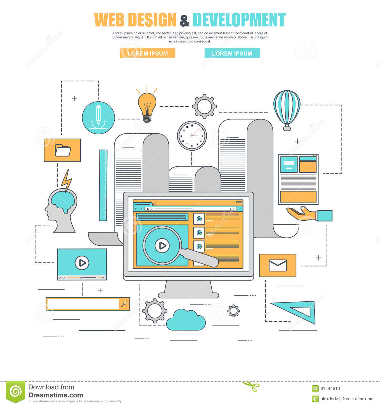 Thin Line Flat Design Concept Process Web Design Development